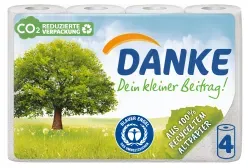 Danke Haushaltsrollen aus 100%-Recyclingpapier 3541010 , 1 Packung = 4 Küchenrollen à 45 Blatt