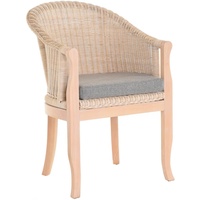 Rattan-Sessel mit Holzbeinen,Club-Sessel aus Rattan (Vintage Weiss, mit Polster)
