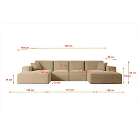 altdecor Wohnlandschaft, Beige, Textil, 6-Sitzer, U-Form, 349x80x169 cm, Wohnzimmer, Sofas - Couches, Wohnlandschaften, Wohnlandschaften in U-Form