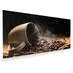 Primedeco Glasbild Wandbild Kaffeebohnen in Rauch mit Aufhängung, Kaffee braun 120 cm x 60 cm