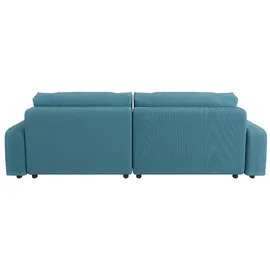s-style möbel - Emma Ecksofa mit Schlaffunktion und Bettkasten in Cord-Stoff schöner Sitzkomfort, Ottomane rechts, B/T/H: 234 cm / 170 cm / 78 cm - Türkis