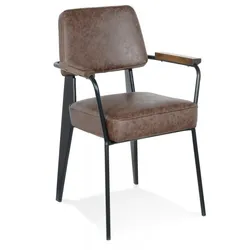 Armlehne Stuhl Metall Kunstleder | Designerstuhl mit Holzarmlehnen | Esszimmerstuhl Retro Chic | Vintage Art Deco | 58x61x82 cm | Kadima Design