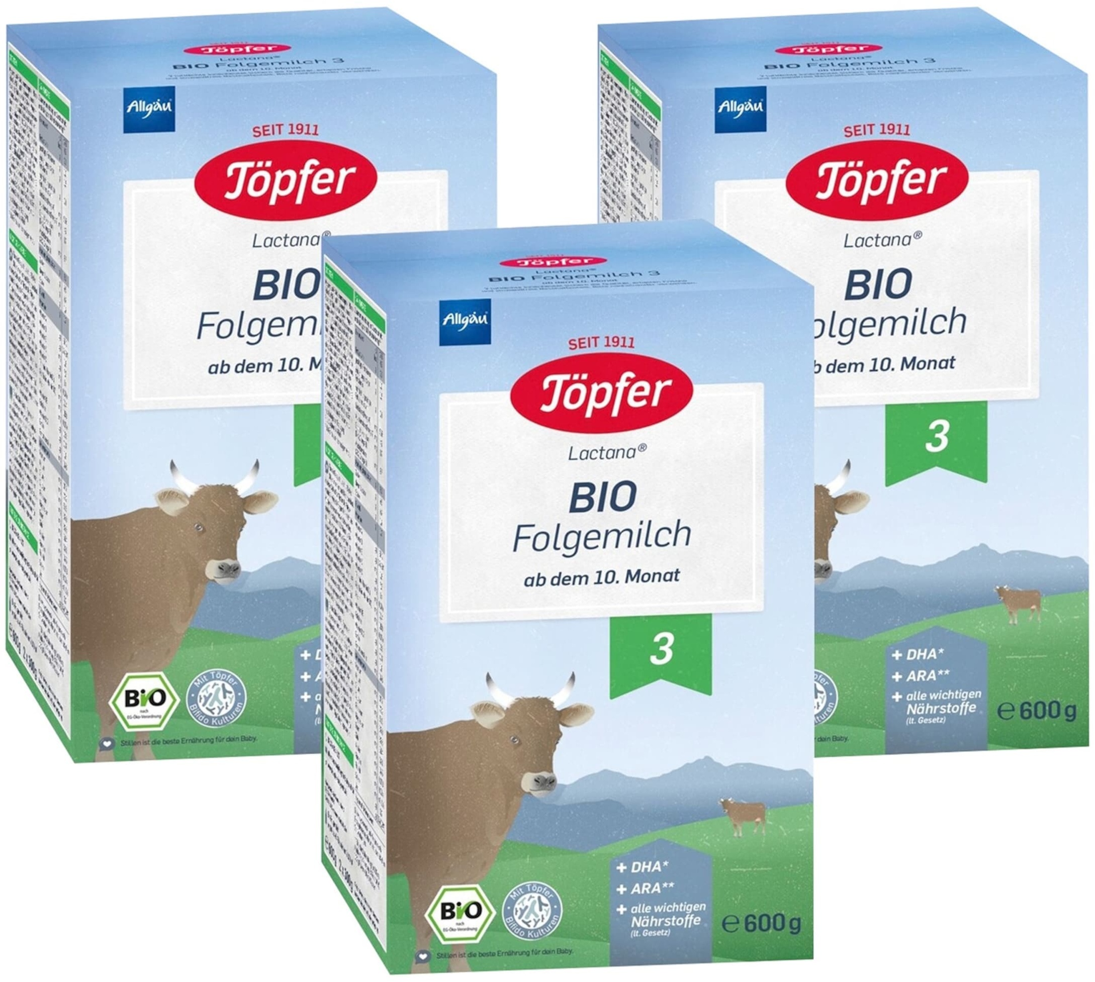 Töpfer Bundle 3er-Pack Bio Folgemilch 3 à 600g, beige