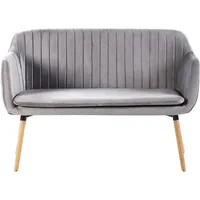 Beliani 2-Sitzer Küchensofa Samtstoff hellgrau / heller Holzfarbton TABY