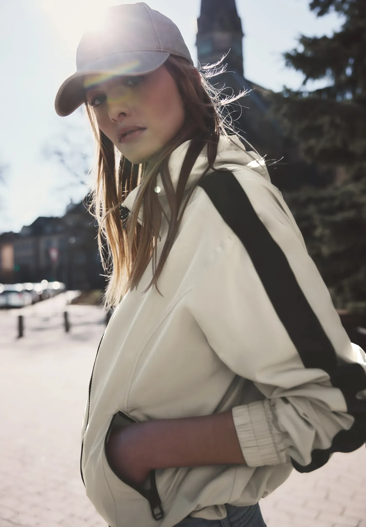 Windbreaker STREET ONE STUDIO, Damen, Gr. 34, powder beige, Stoff, Obermaterial: 100% Polyester. Futter: 100% Polyester, unifarben, normal normal, ohne Ausschnitt, elastischer Bund, Jacken Windbreaker, mit Kapuze