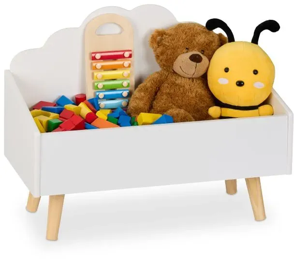 Relaxdays Kindertruhe im Wolken-Design Weiß,Hellbraun