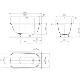 Kaldewei Saniform Plus 366 Rechteckbadewanne 75 x 140 cm (113700013001)
