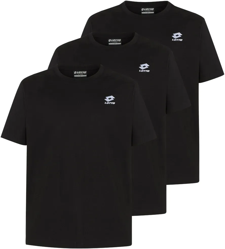 T-Shirt LOTTO, Herren, Gr. L (52/54), caviar, 100% Baumwolle, unifarben, normal, Rundhals, gerader Abschluss, Shirts T-Shirt, - im vorteilhaften 3 Stück Pack