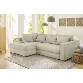 luma-home schönes für dein zuhause Dauerschlaf-Ecksofa mit Federkernpolsterung 288x186 cm, Federkern Bettkasten, Ottomane beidseitig montierbar, Cord Beige Grau / 15154