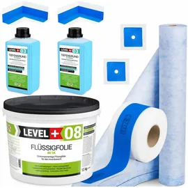 LEVEL PLUS Dicht-Set 12 kg Flüssigfolie 2 m Dichtbahn 10 m Dichtband 2 Innenecken 2 Wandmanschetten 2 l Tiefengrund