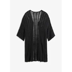 bonprix Longstrickjacke mit Lochmuster, schwarz, 56/58 (3XL)