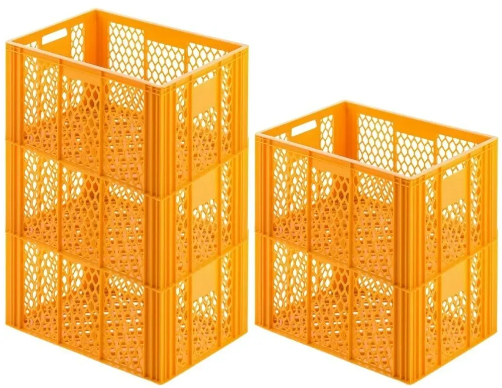 PROREGAL 5x Eurobehälter Bäcker- & Konditorenkasten | HxBxT 34,9x40x60 | 70 Liter | Gelb-Orange | Brötchenkiste, stapelbare Bäckerkiste