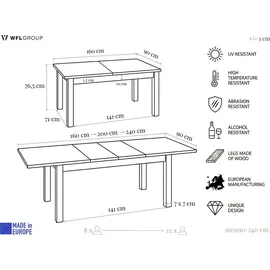 WFL GROUP Lindberg 160 x 77 x 90 cm weiß
