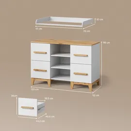 livinity® Wickelkommode Mailo, Weiß/Artisan, XL mit 4 Schubladen
