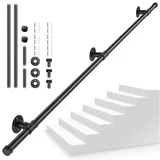 Handlauf für Treppen, Handlauf Treppengeländer Innen und Außen, Handlauf Schwarz mit Rutschfestem, Rostfreiem, Industriellem, Verzinktem Stahlrohr für Küche BadGarten, 1,5 M