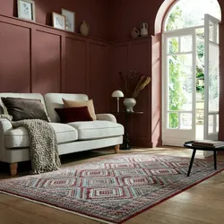 Kadima Design Wohnzimmerteppich mit Fransen & traditionellem geometrischem Muster - `Kelvin`. Farbe: Rot, 80x154 cm