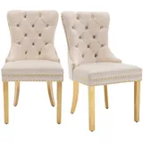 Merax Esszimmerstuhl, 2er set, Küchenstuhl, Wohnzimmerstuhl 2 Sts, Polsterstuhl, Stützbeine aus vergoldetem Edelstahl, Samt, Beige