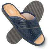 filsko Veere Herren offen aus Leder Hausschuh Lederschuhe blau 47 EU