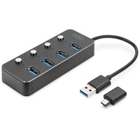 Digitus USB 3.0 Hub, 4-port, schaltbar, LED-Anzeige Dunkelgrau