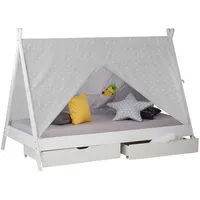 Homestyle4u Kinderbett 90x200 mit Bettkasten Tipi Bett Holzbett - Weiß