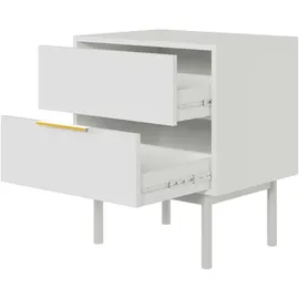 Selsey Nachttisch Beistellschrank Beistelltisch Nachtschrank 54 cm Mit 2 Schubladen, Weiß Holzerne Beine Viviaro