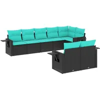 vidaXL Gartensofa-Set mit Kissen, schwarzes Polyrattan