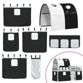 vidaXL Etagenbett mit Vorhängen Weiß & Schwarz 75x190 cm Kiefernholz