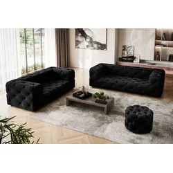 3-Sitzer PLACES OF STYLE "FOLLINA", schwarz, B:226cm H:71cm T:100cm, 100% Polyester, Sofas, 3-Sitzer Sofa mit klassischer Chesterfield-Knopfheftung