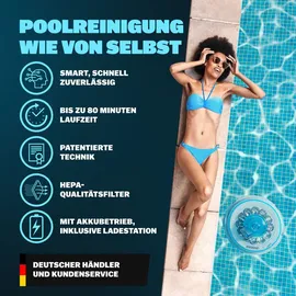 monzana Poolroboter Poolboy600 Kabellos Vollautomatisch 80 Min Akku 5200mAh Li-Ion 80m2 Pool Bodensauger Poolreiniger Poolsauger Titangrau