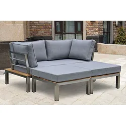 OUTFLEXX Gartenlounge, silber/grau, Edelstahl/Teakholz/Textil, für 2 Personen, Liegefunktion, FSC®-zertifiziertes Produkt
