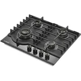 KB ELEMENTS Gaskochfeld 4 Flammig, Gaskochfeld 60cm, 10,25 kW, Kupfer- und Aluminium-Brennern, Gusseisenrost, NG/LPG Konvertierbar, Gaskochfeld mit Flammenschutz,Schwarzes Gehärtetes Glas-Gaskochfeld,