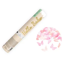 PartyDeco Konfettikanone Baby Geschlecht Mädchen Schmetterlingskonfetti 20cm Konfetti Kanone Party Popper Babyparty Babyshower Konfettiregen Konfettibombe Rosa