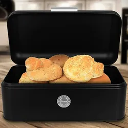 Brotkasten 2,5L mit Klappdeckel 42x16x22cm Metall Schwarz