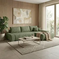 Beautysofa DRACO L Ecksofa mit Schlaffunktion & Bettkasten 267 cm - Schlafsofa, Bettsofa, Couch L-Form, Seitenausführung Rechts – Grün Velo 629 - Grün