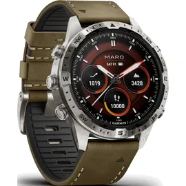 Garmin MARQ Adventurer BT 30,4 mm Edelstahlgehäuse weiß Lederarmband khaki M