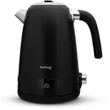 huslog Wasserkocher Retro 1,7L 2200W mit Temperaturregelung, LCD-Display, 7 Temperaturstufen 40-100°C, Cool Touch, Edelstahl SUS304, 360° Basis, BPA-frei, Schwarz