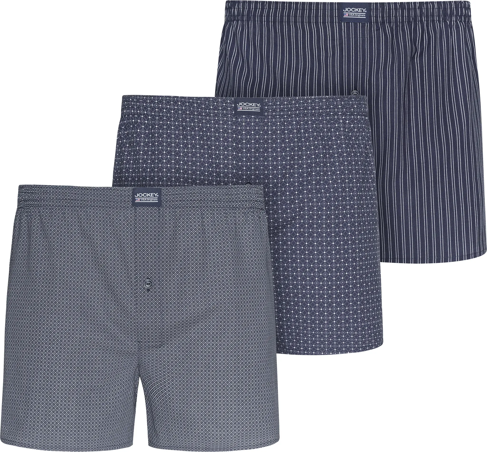 Webboxer JOCKEY "Boxer Woven", Herren, Gr. 3XL, bunt (gemustert, gestreift, gemustert), Obermaterial: 100% Baumwolle, gemustert, gestreift, unifarben, bequem, Unterhosen, in 3 Dessins