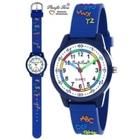 Pacific Time Kinder Armbanduhr Jungen Mädchen Lernuhr ABC großes Gehäuse - Blau/Weiß