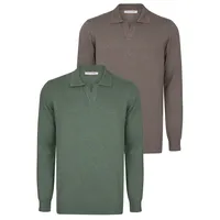 Felix Hardy Polokragenpullover FELIX HARDY "Pullover mit Polo-Kragen 2er-Pack", Herren, Gr. M, grün, braun, 100% Baumwolle, Pullover