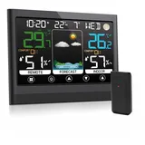 Wetterstation mit Außensensor Funk, Thermometer Hygrometer Innen Ausen, Digital Farbdisplay und Außentemperatur mit Wettervorhersage, Temperatur, Luftfeuchtigkeit, Uhrzeit