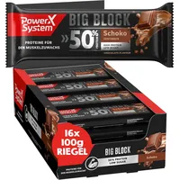 Power System Big Block Schoko Protein Riegel 50 g Eiweiß 16 x 100g High Protein Bar, Low Sugar