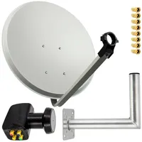 PremiumX Satelliten-Komplettanlage 80cm Satellitenschüssel Hellgrau Quad LNB F-Stecker Wandhalter
