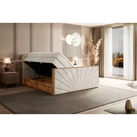 altdecor Boxspringbett mit Matratze Topper, Polsterbett mit Bettkasten, LOLLI6-Z KING - 200x200 - Beige Casablanca