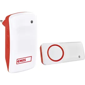 EMOS Batterielose Türklingel, Funkklingel Set mit 150 m Reichweite, 10 Melodien, 5 Lautstärken bis 110 Db, Farbe Weiß, Rot, P5750
