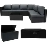 MONSTER SHOP Rattan Gartenmöbel 7-teiliges Set Schwarz Sofa Tisch 700l Aufbewahrungsbox