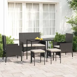 vidaXL Polyrattan Lounge Set 6-tlg. schwarz/weiß inkl. Kissen 319508