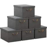 Woltu 6er Set Aufbewahrungsboxen mit Deckel, mit Griffen, faltbar, Grau, 36L(43x33x26 cm