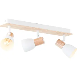 Brilliant Daintree Spotbalken 3flg weiß/natur, Metall/Holz, 3x D45, E14, 28 W