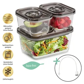CASO Design Vakuum-Frischebehälter rechteckig schwarz 14,5 x 20 x 9,5 cm 1,5 l 3-teiliges Set