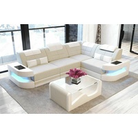 Sofa Eckcouch Polstersofa Couch COMO L Form Strukturstoff Beige Eckcouch LED Eck